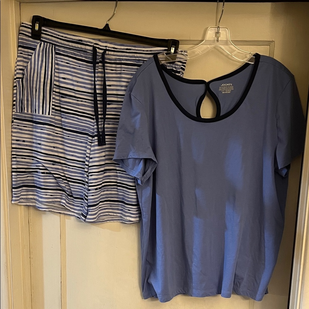 Jockey Blue Top and Striped Shorts Pajama Set